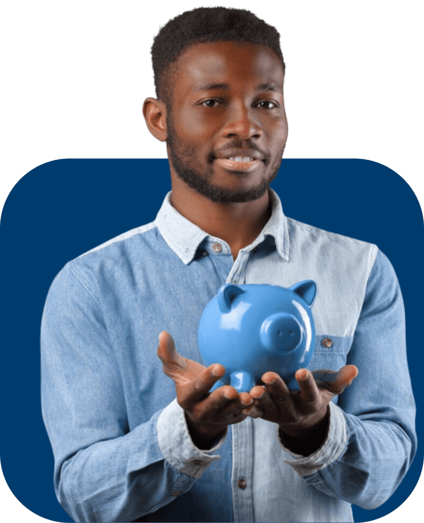 a guy holding a piggy bank