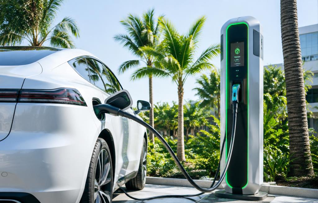 Electric car at a charging station