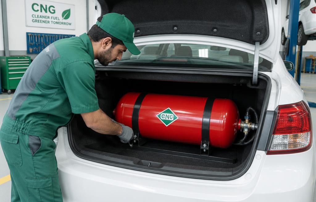 Vehicle at a CNG refuelling point