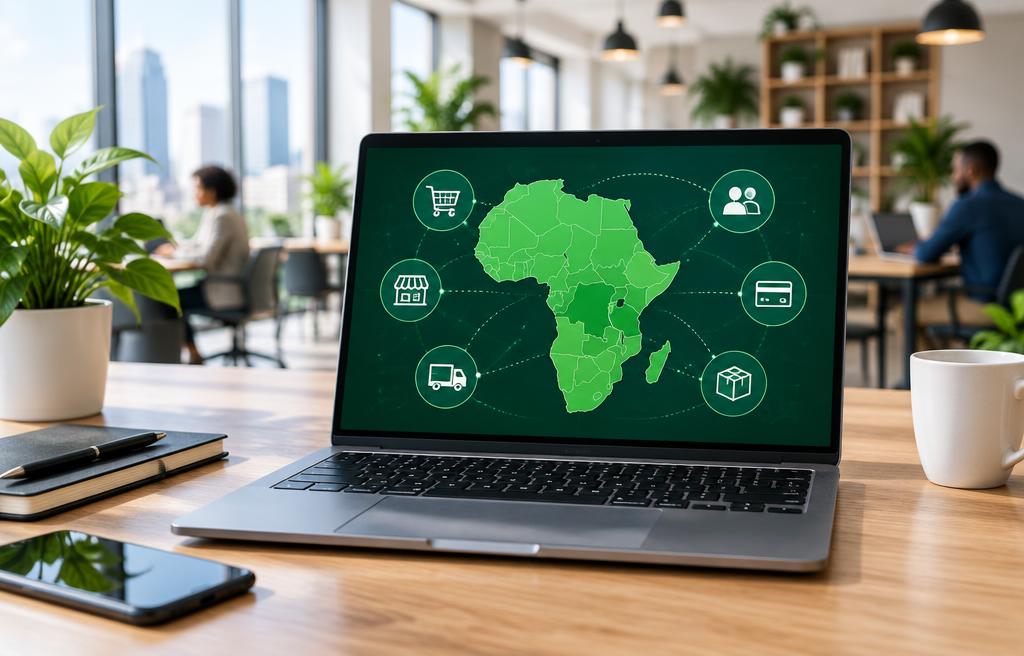 Laptop showing a map of Africa