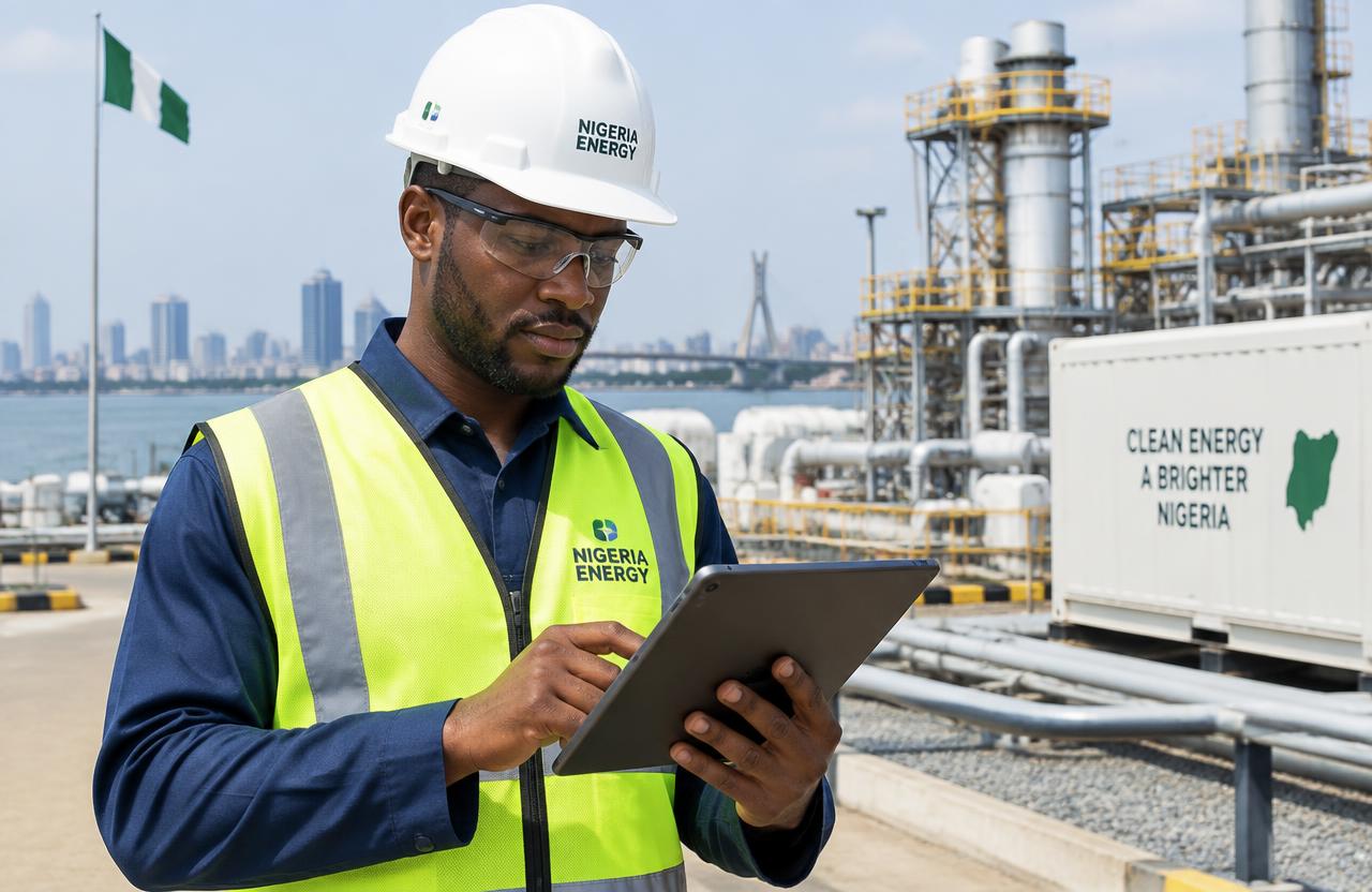 Energy engineer reviewing a tablet on site
